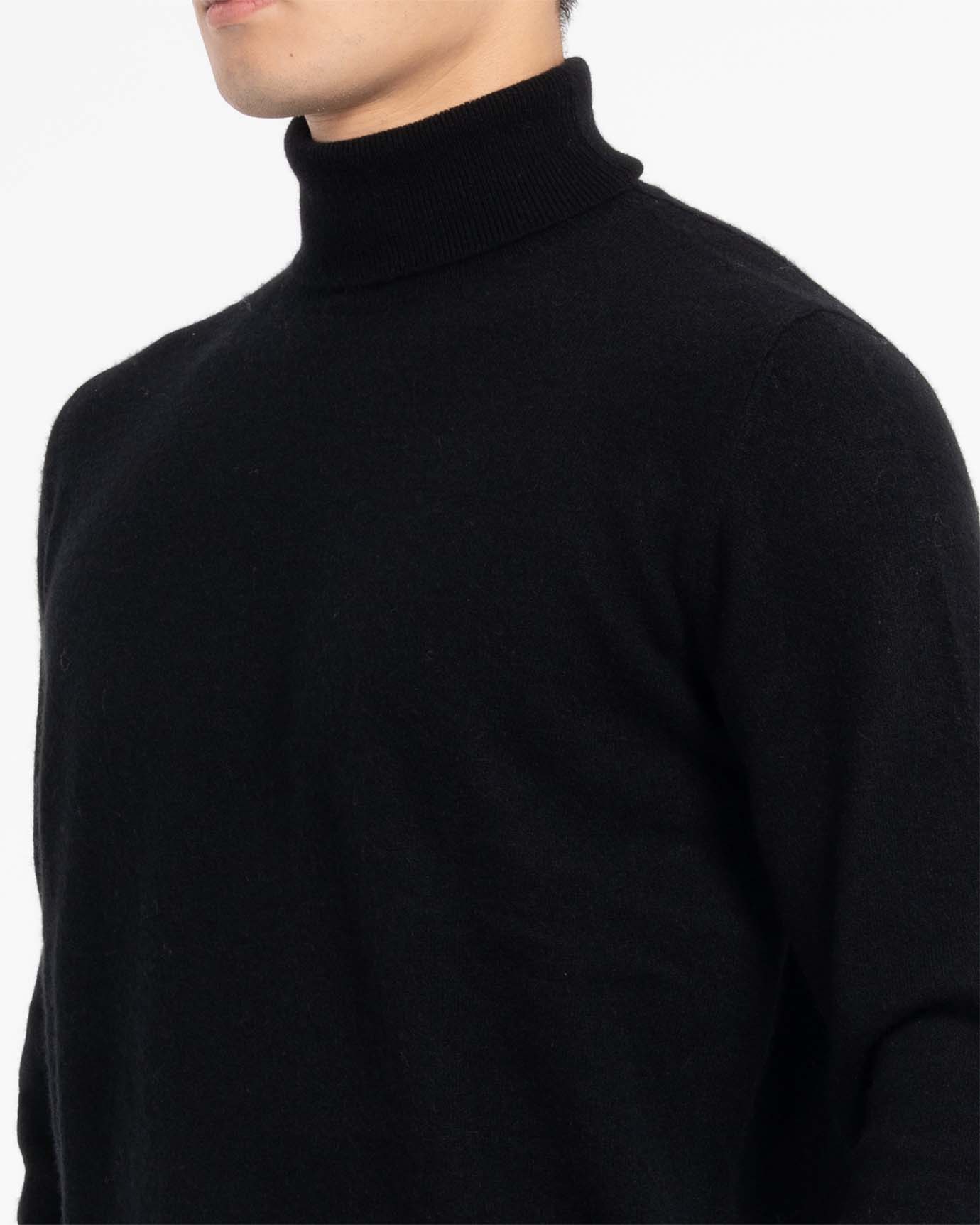 Luxury men’s turtleneck sweater in deep black color