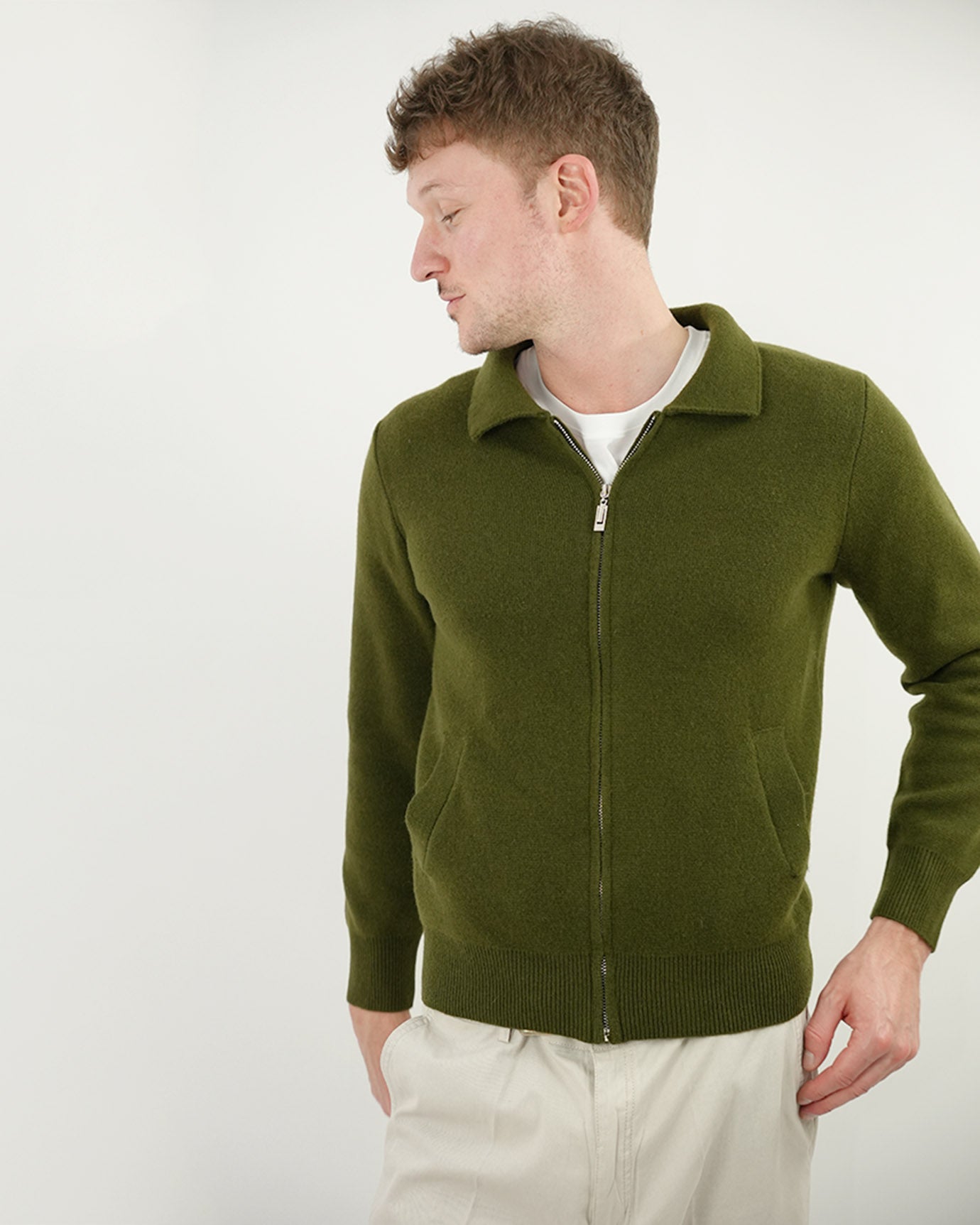 LOVAU Cashmere Blend Cardigan Jacket - Green