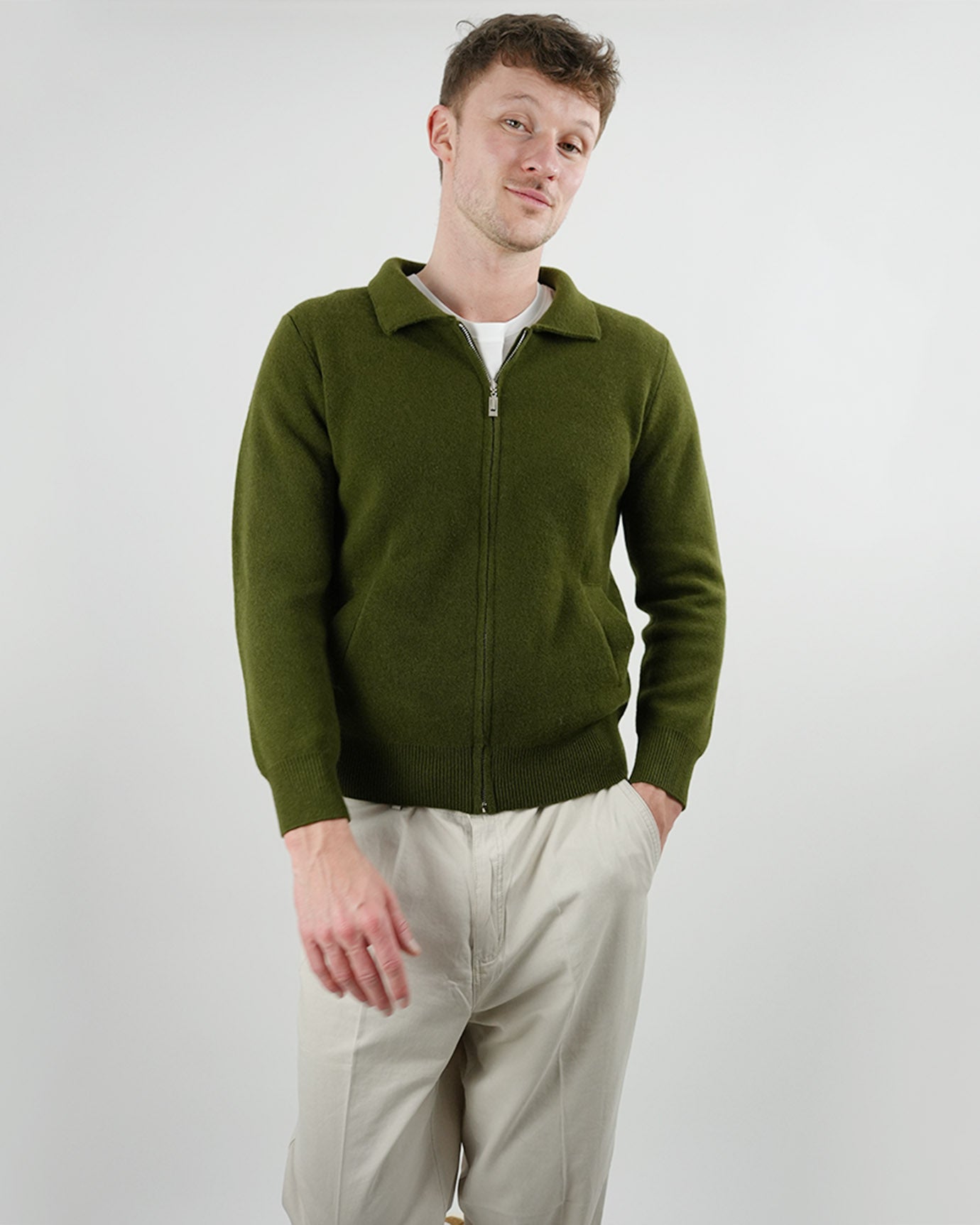 LOVAU Cashmere Blend Cardigan Jacket - Green