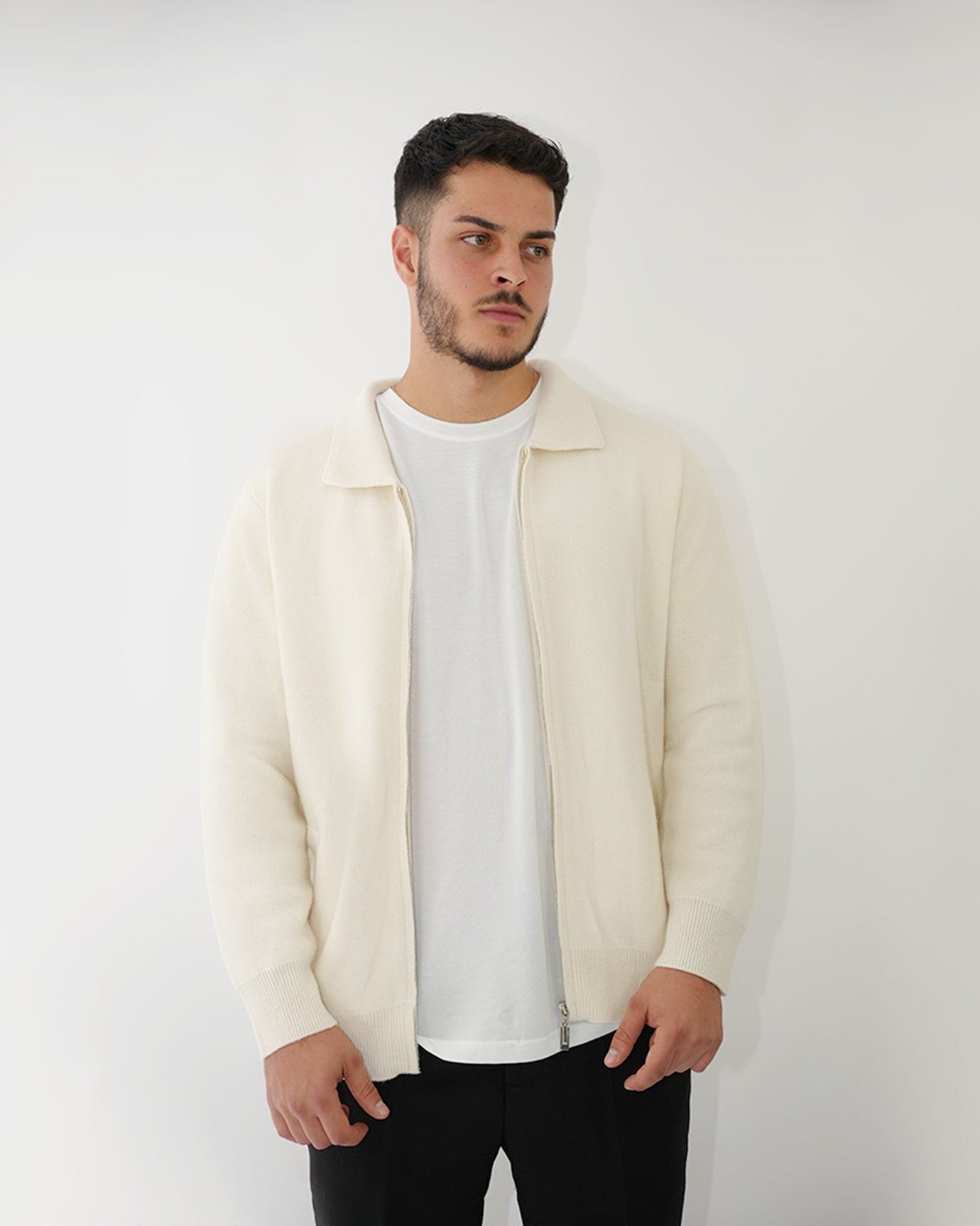 LOVAU Cashmere Blend Cardigan Jacket - Ivory White