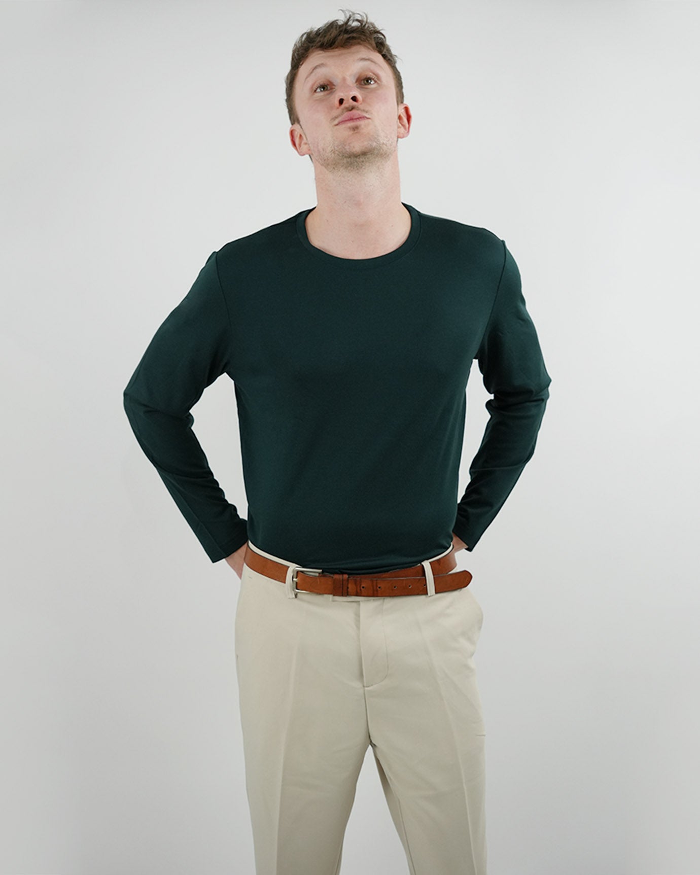 Non Iron Mulberry Silk Long Sleeve t-shirt - Dark Green