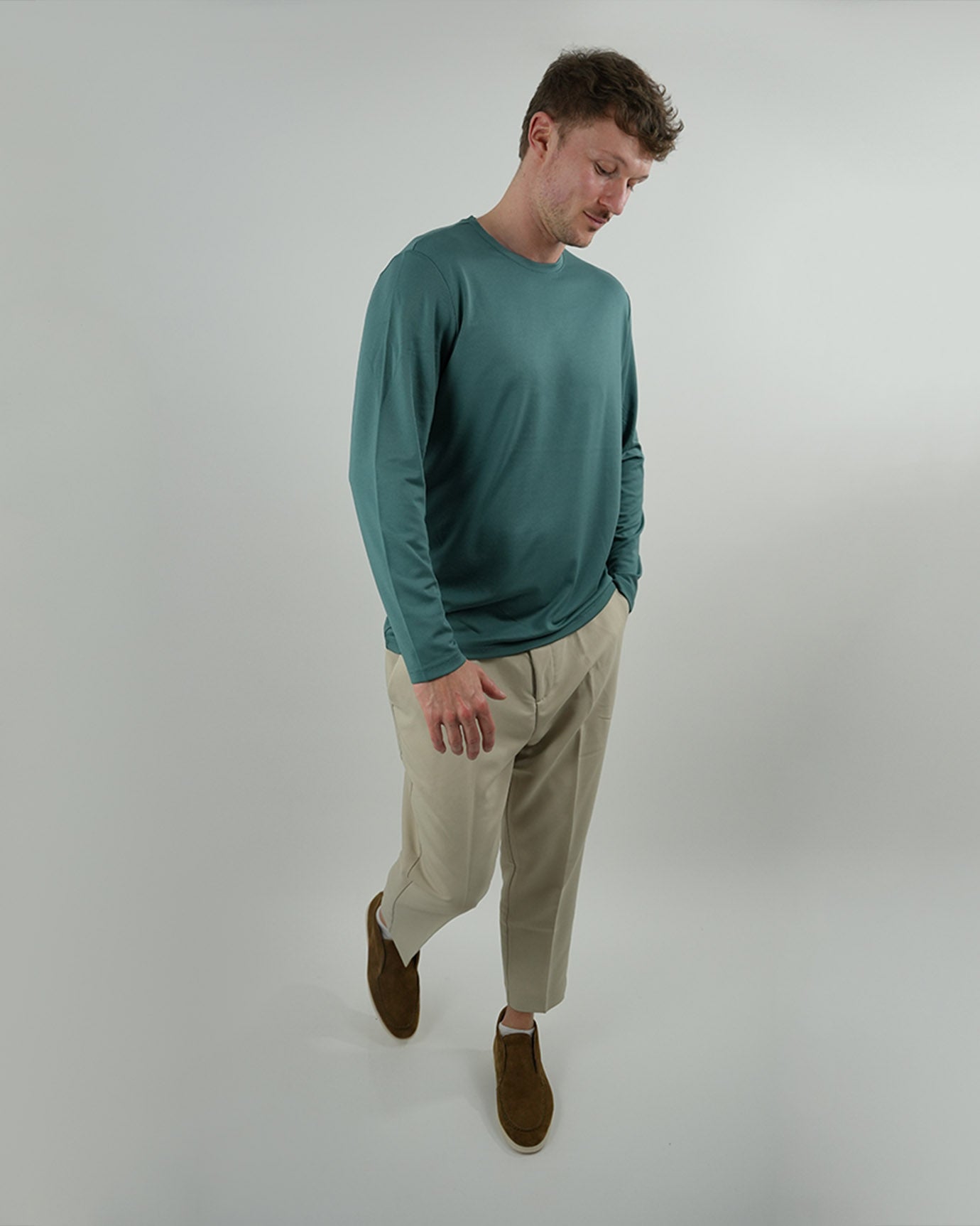 Non Iron Mulberry Silk Long Sleeve t-shirt - Light Green