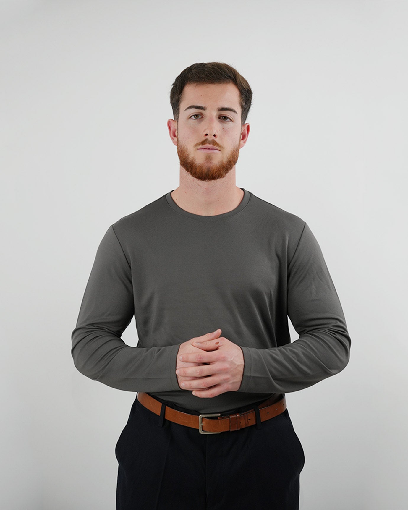 Non Iron Mulberry Silk Long Sleeve t-shirt - Gray