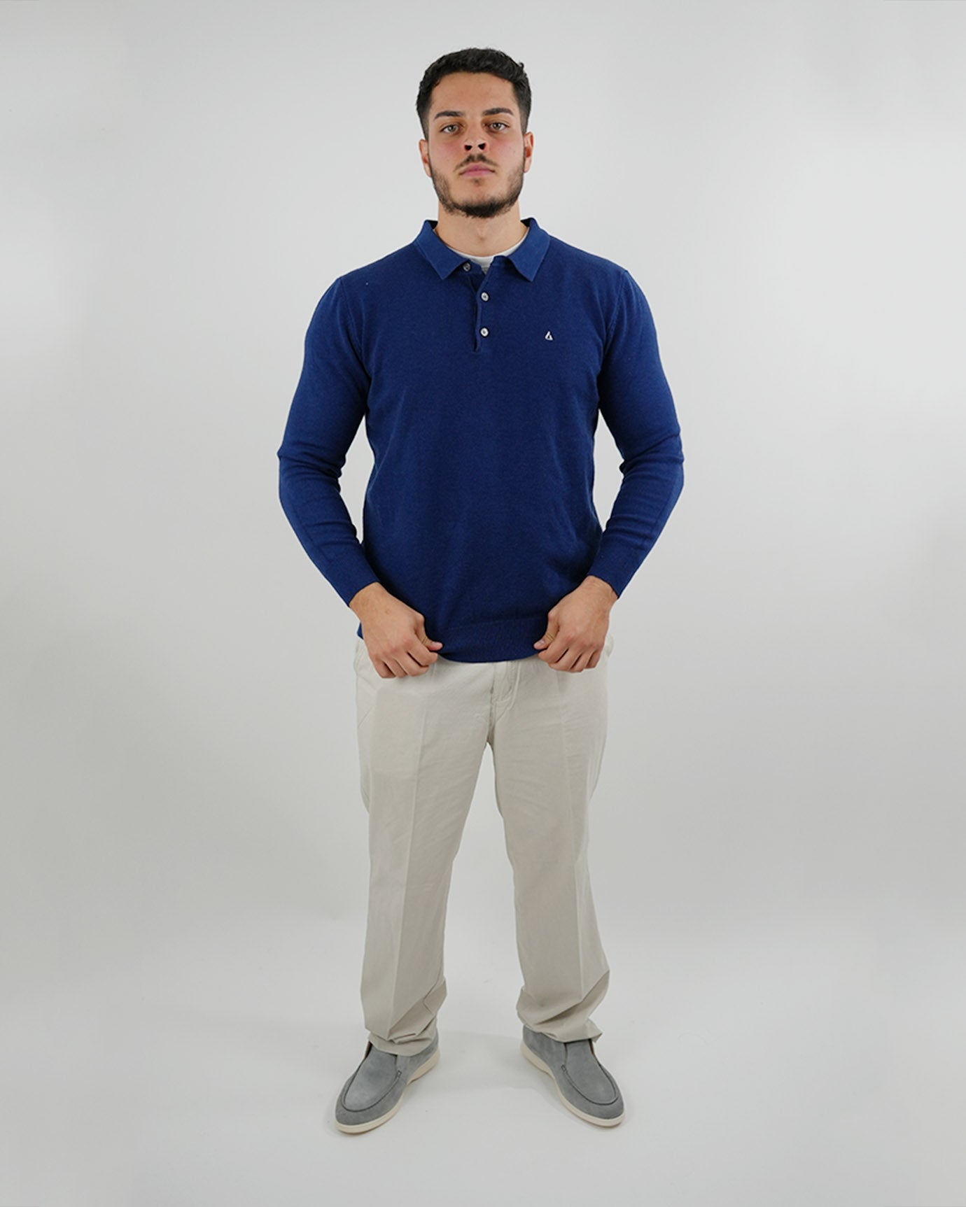 LOVAU COTTON WOOL OLD MONEY POLO - NAVY BLUE