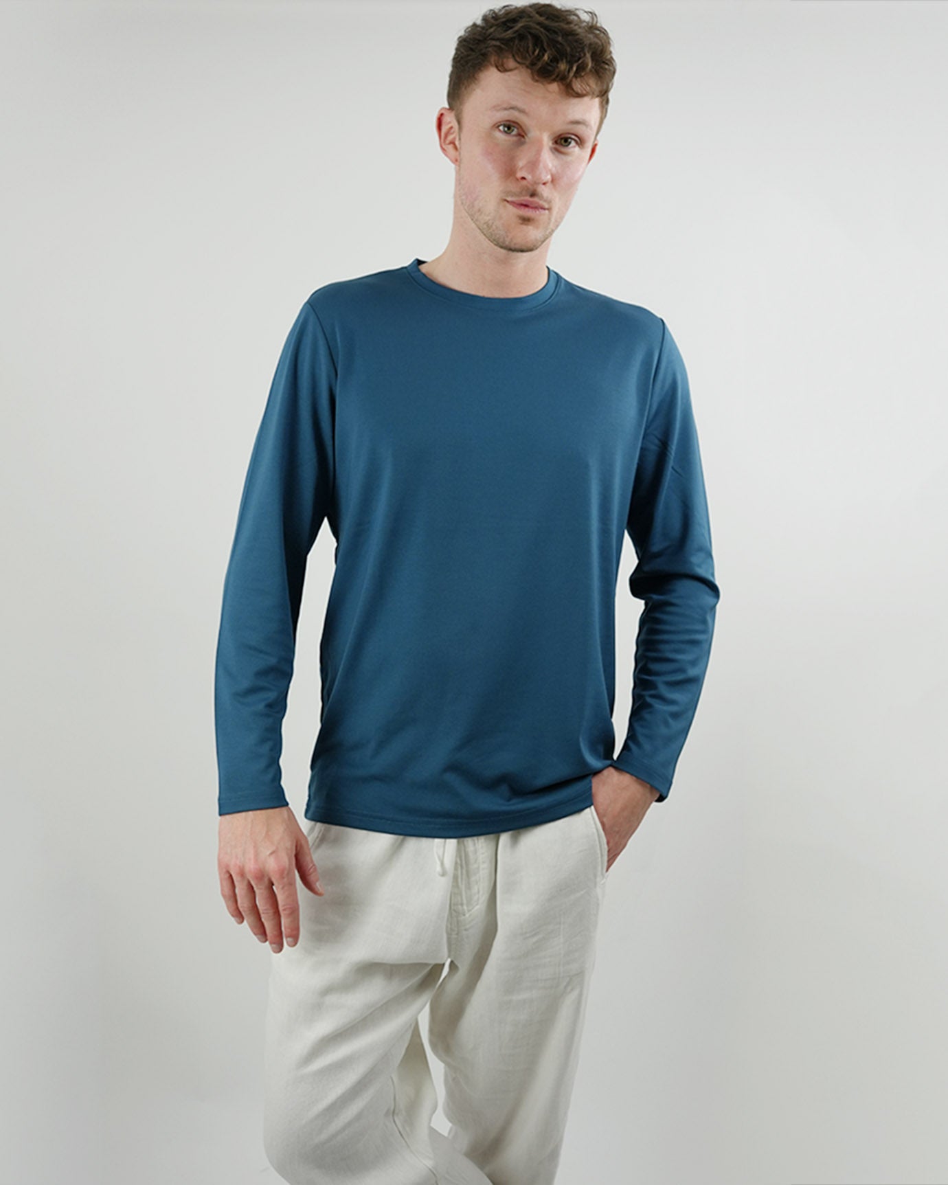 Non Iron Mulberry Silk Long Sleeve t-shirt - Light Blue