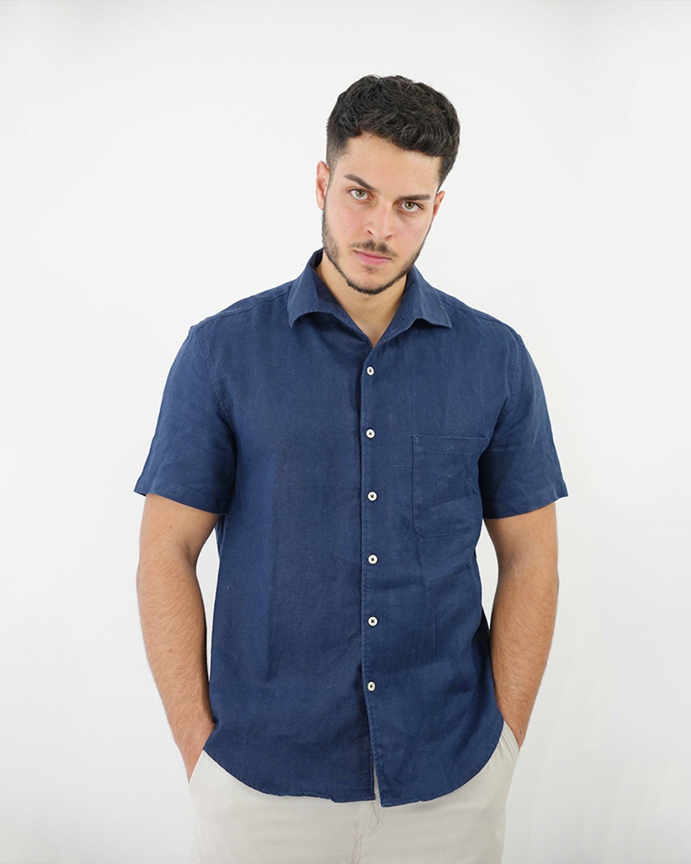 Camisa Milano Lino Azul Oscuro