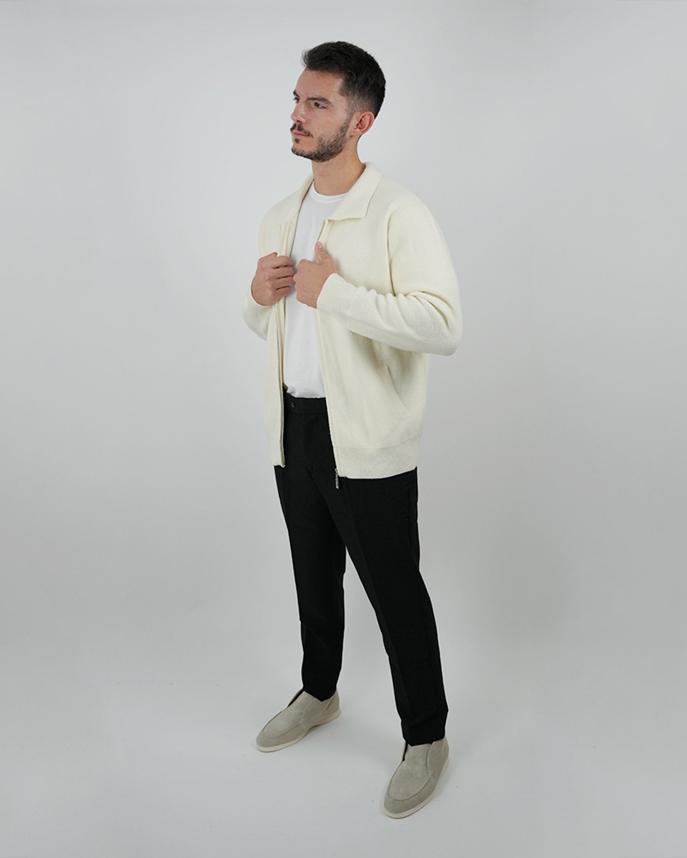 LOVAU Cashmere Blend Cardigan Jacket - Ivory White