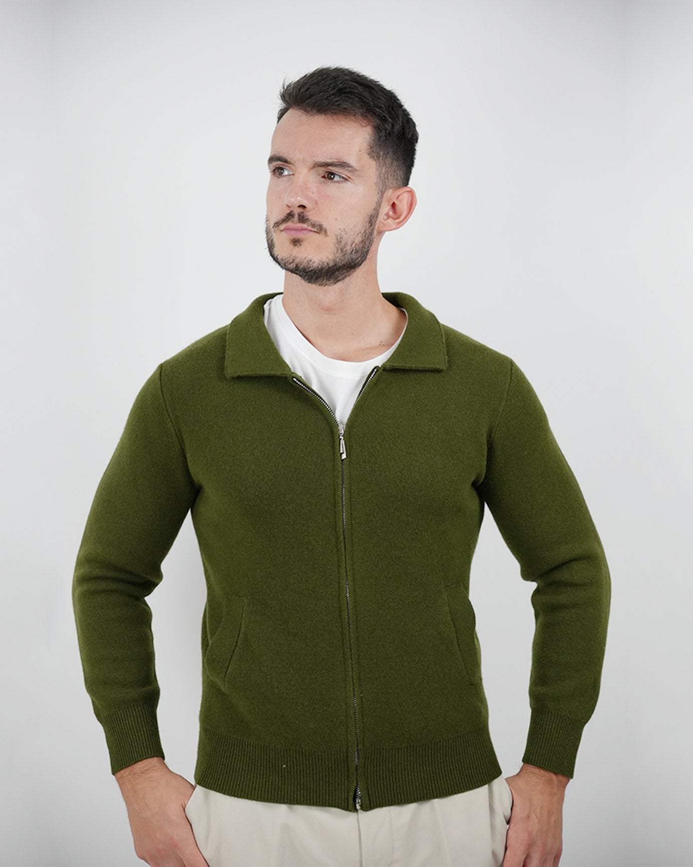 LOVAU Cashmere Blend Cardigan Jacket - Green