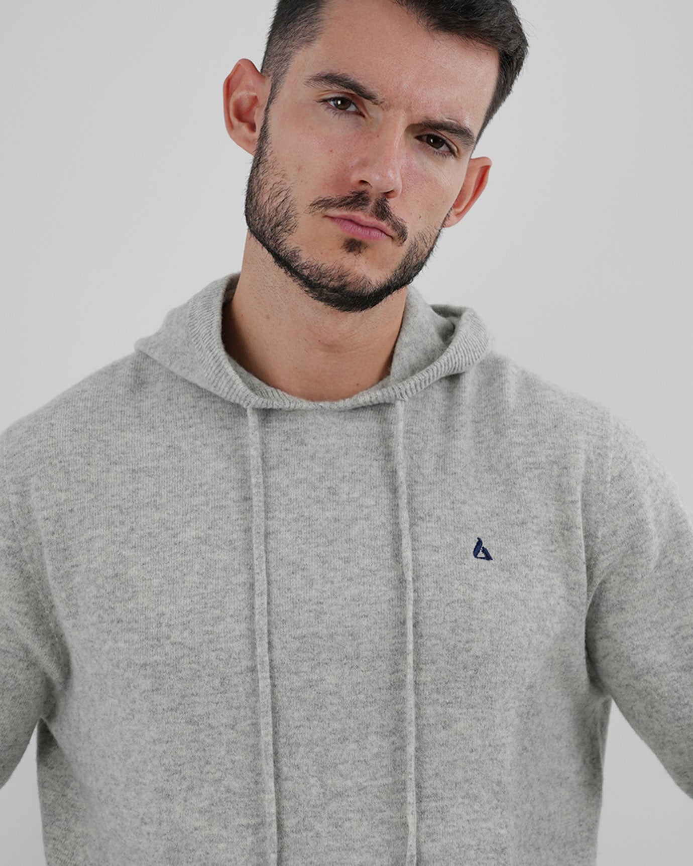 Wool Classy Hoodie - Gray & Navy Blue Logo