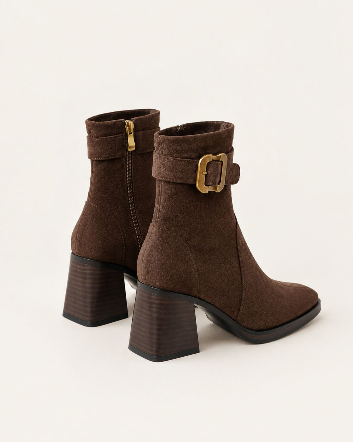 Suede Leather Square-Toe Ankle Boots