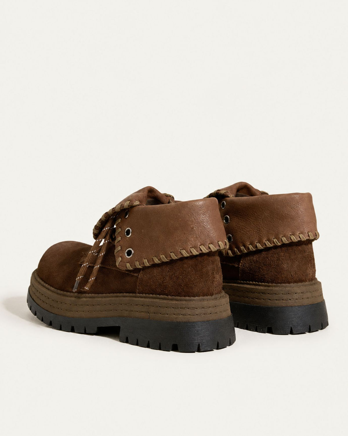 Foldover Leather Chunky Sole Boots