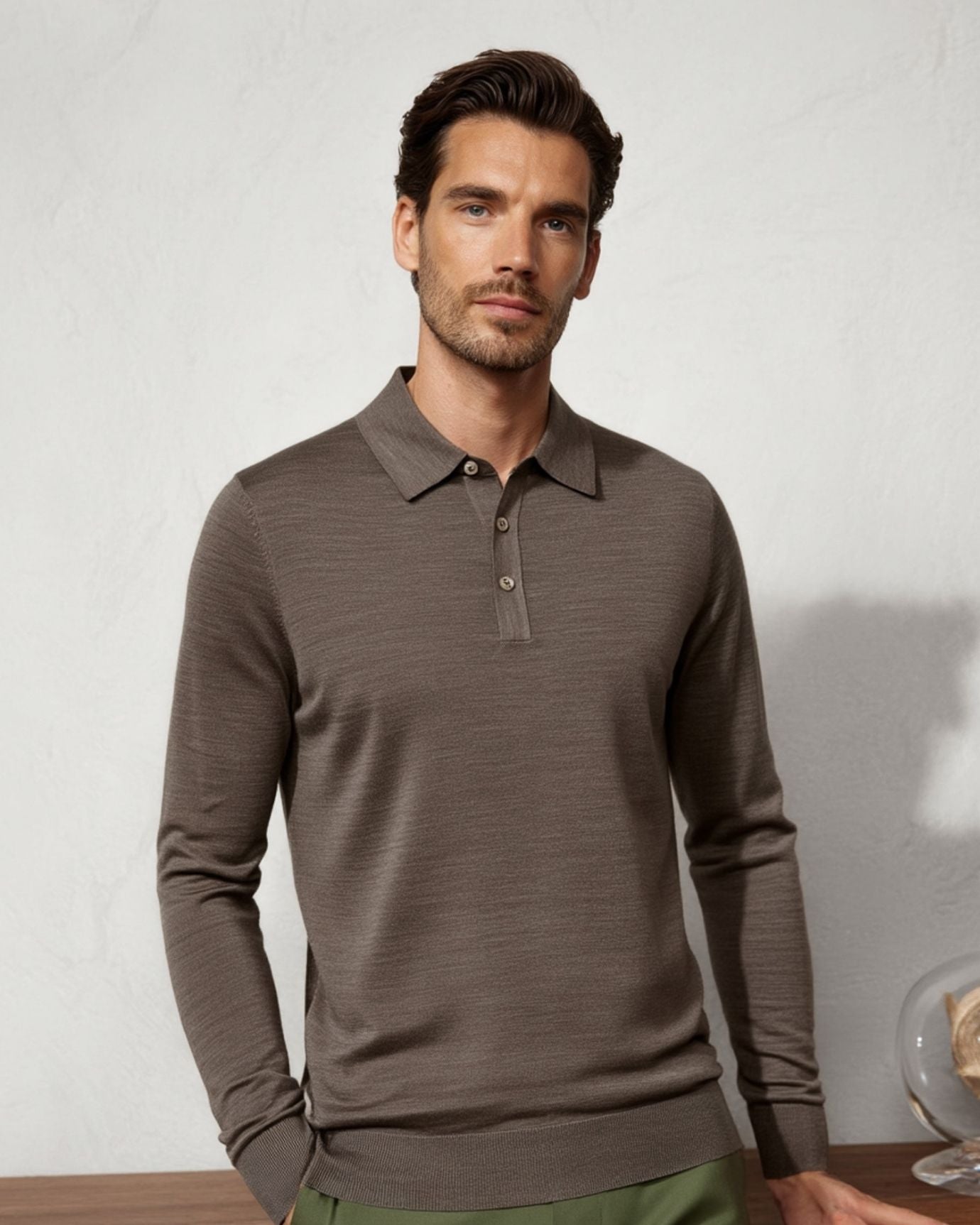 Fine Wool Thin Polo Long Sleeve
