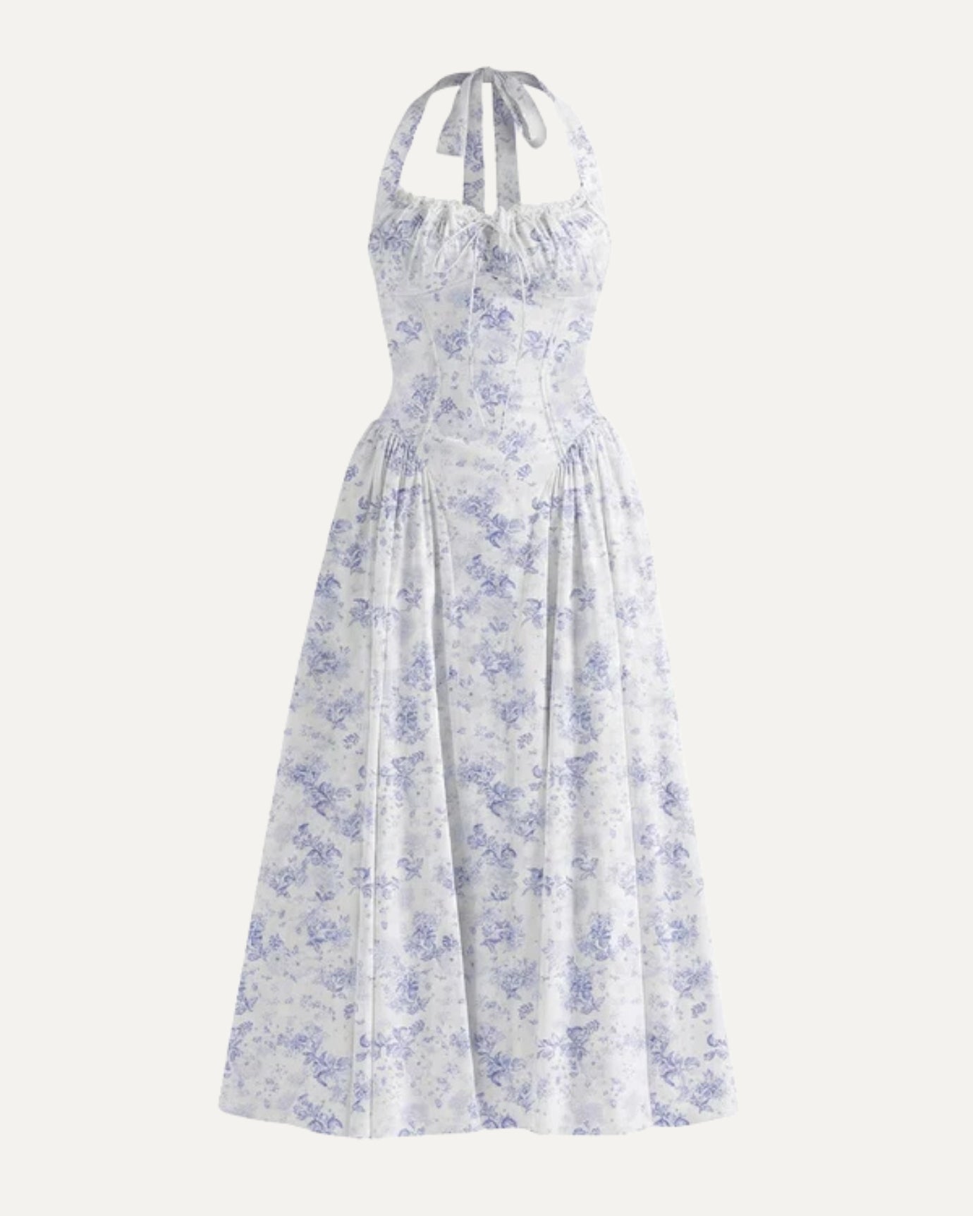 Women's halter dress in Italian linen, Santorini-inspired, romantic old money