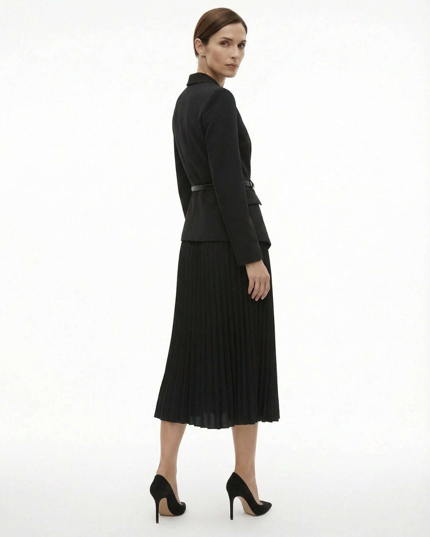 Suit Jacket Waist Set Patchwork Pleated Skirt