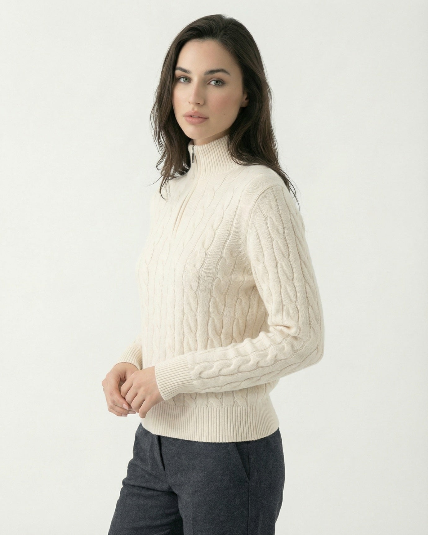 Kaschmirpullover mit Reißverschluss und Rollkragen