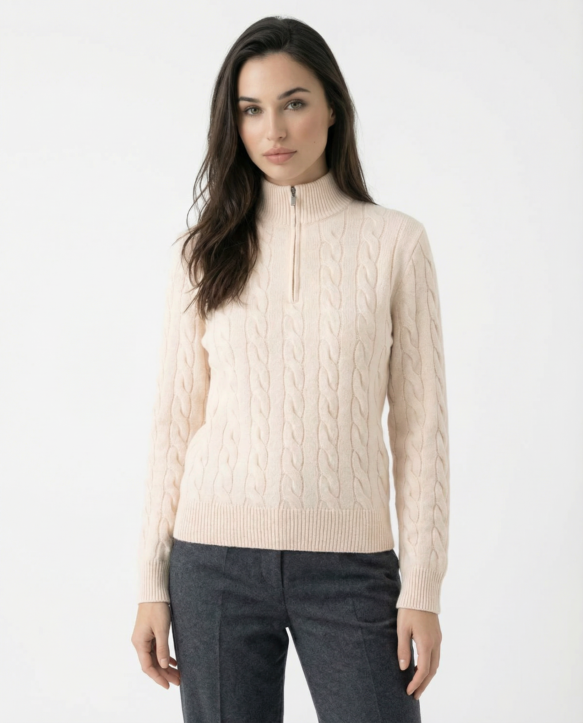 Kaschmirpullover mit Reißverschluss und Rollkragen