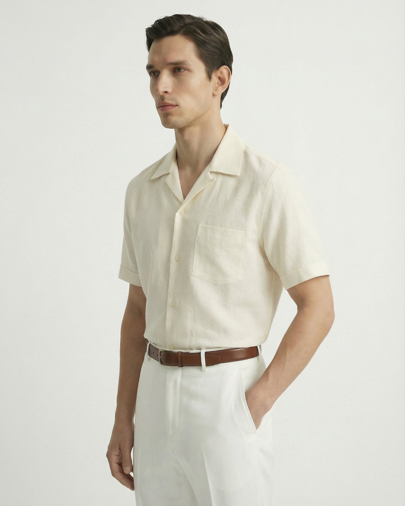 Summer linen Cuban collar short-sleeved shirt