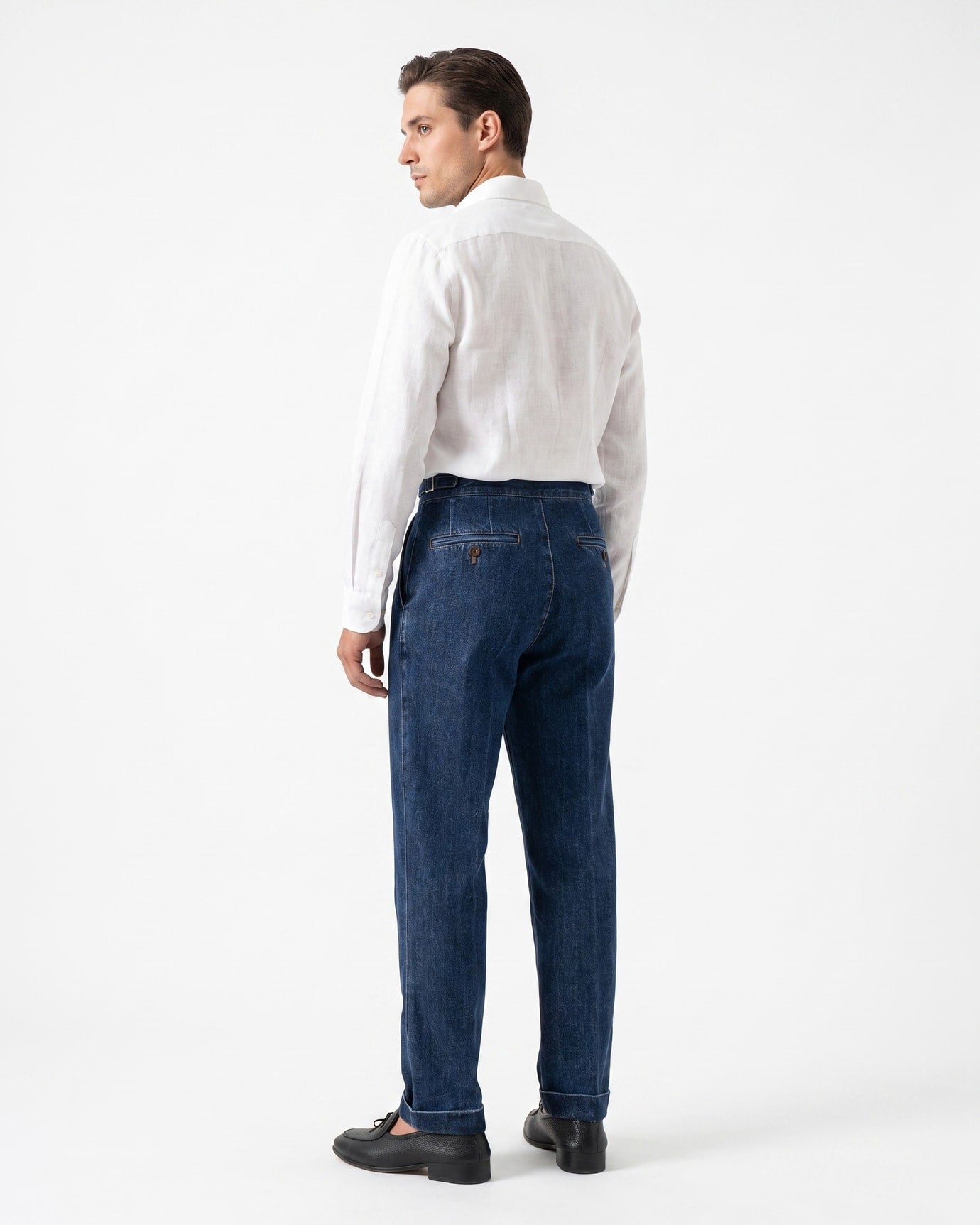 High-Waisted Retro Washed Cotton Straight Leg Jeans