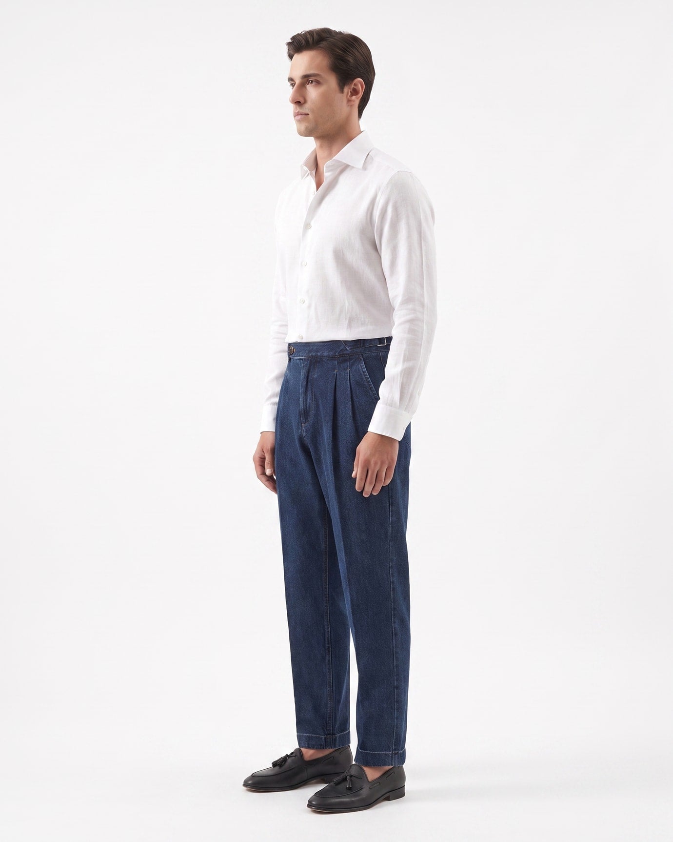 High-Waisted Retro Washed Cotton Straight Leg Jeans