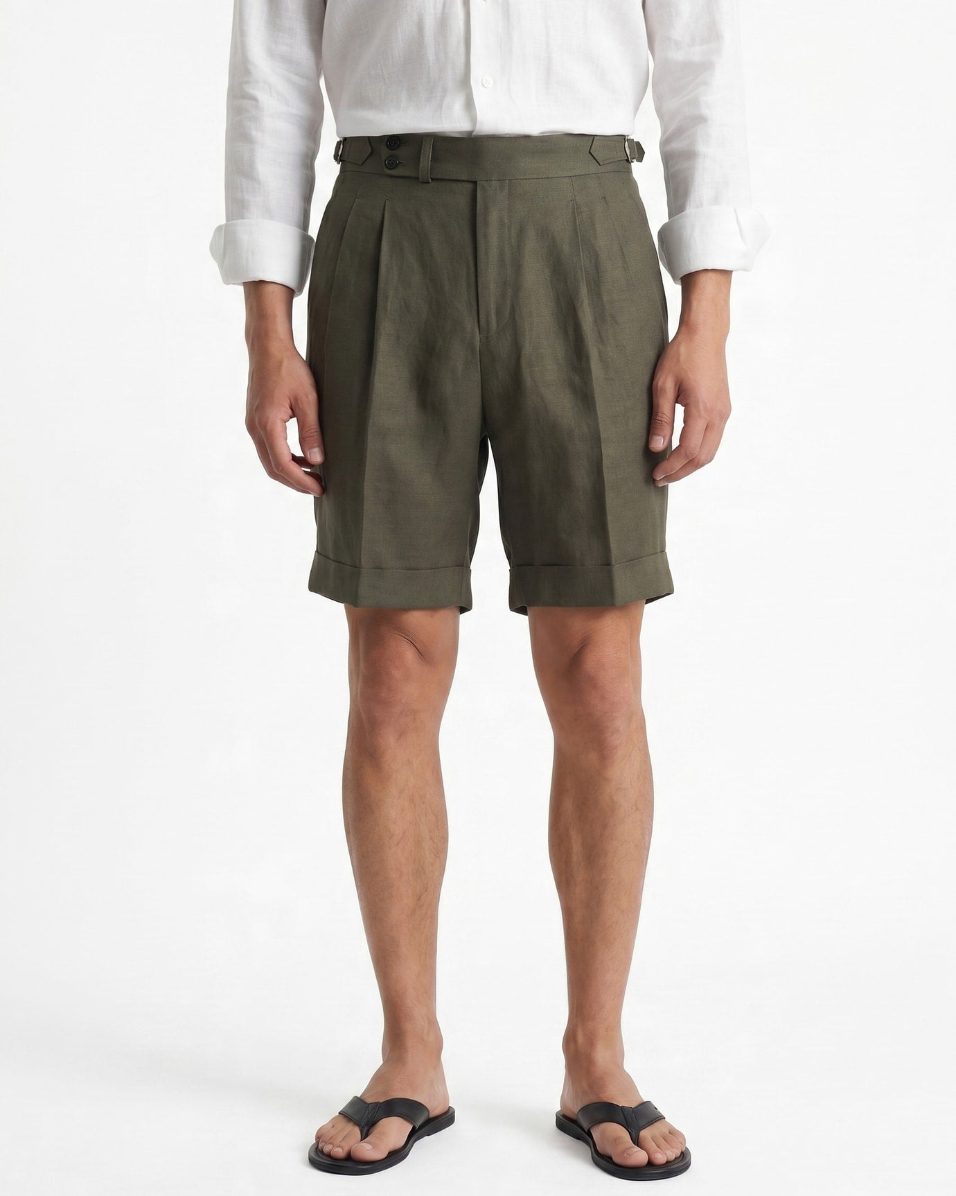 Double Pleated Linen Shorts