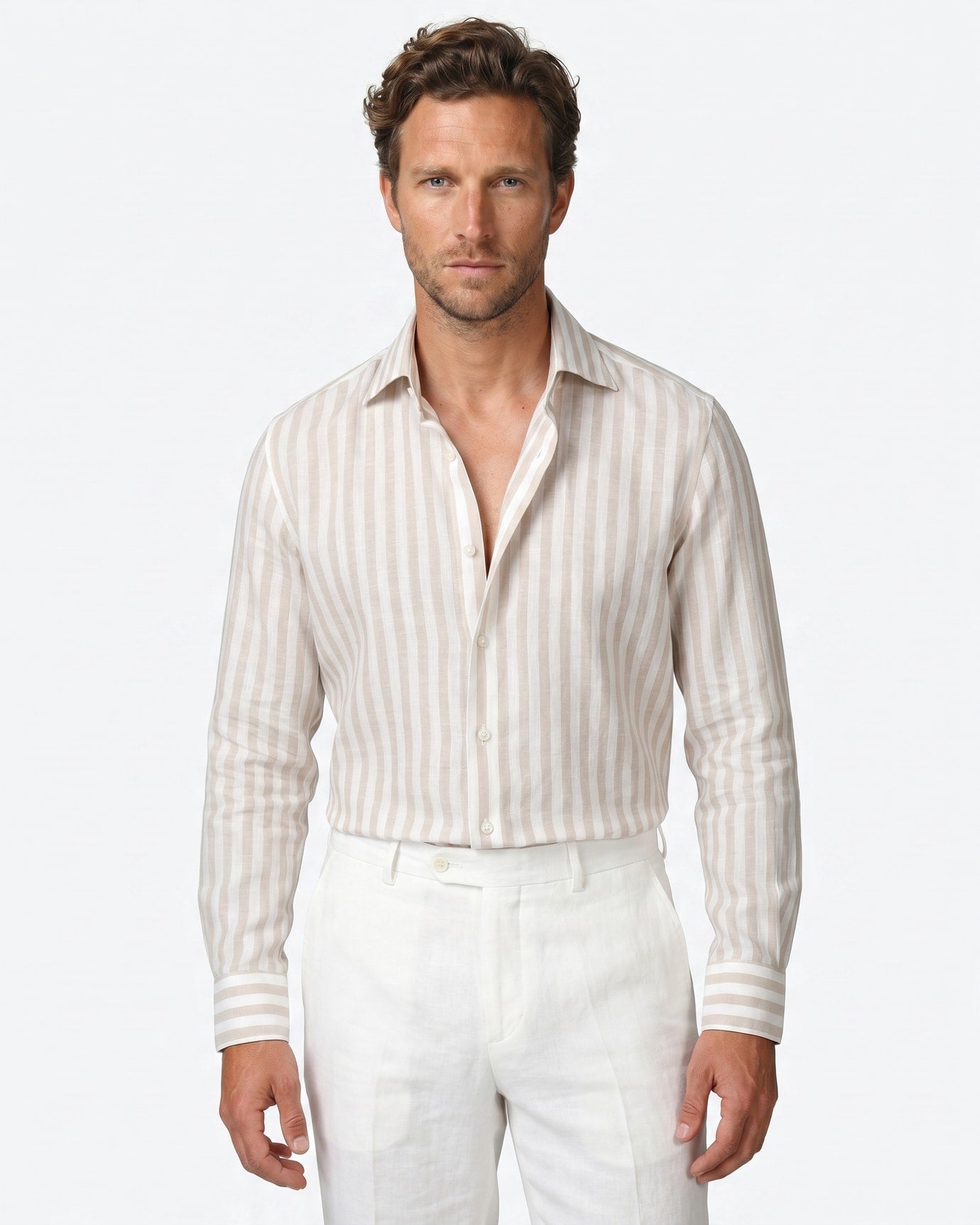 Striped V Neck Linen Shirt