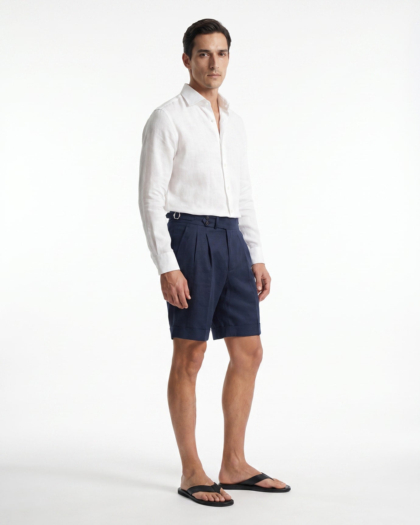 Double Pleated Linen Shorts