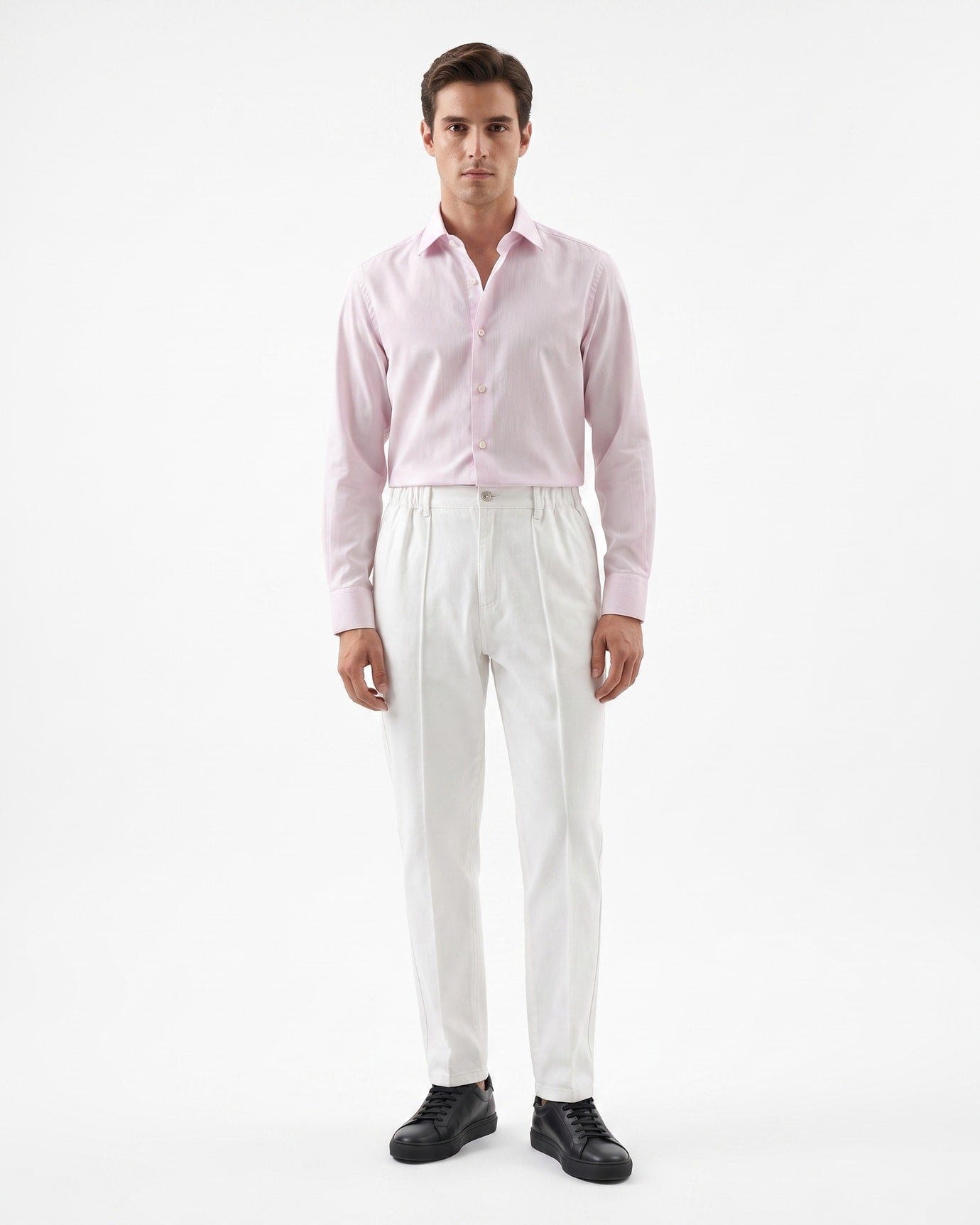 High-Waisted White Straight Leg Cotton Pants