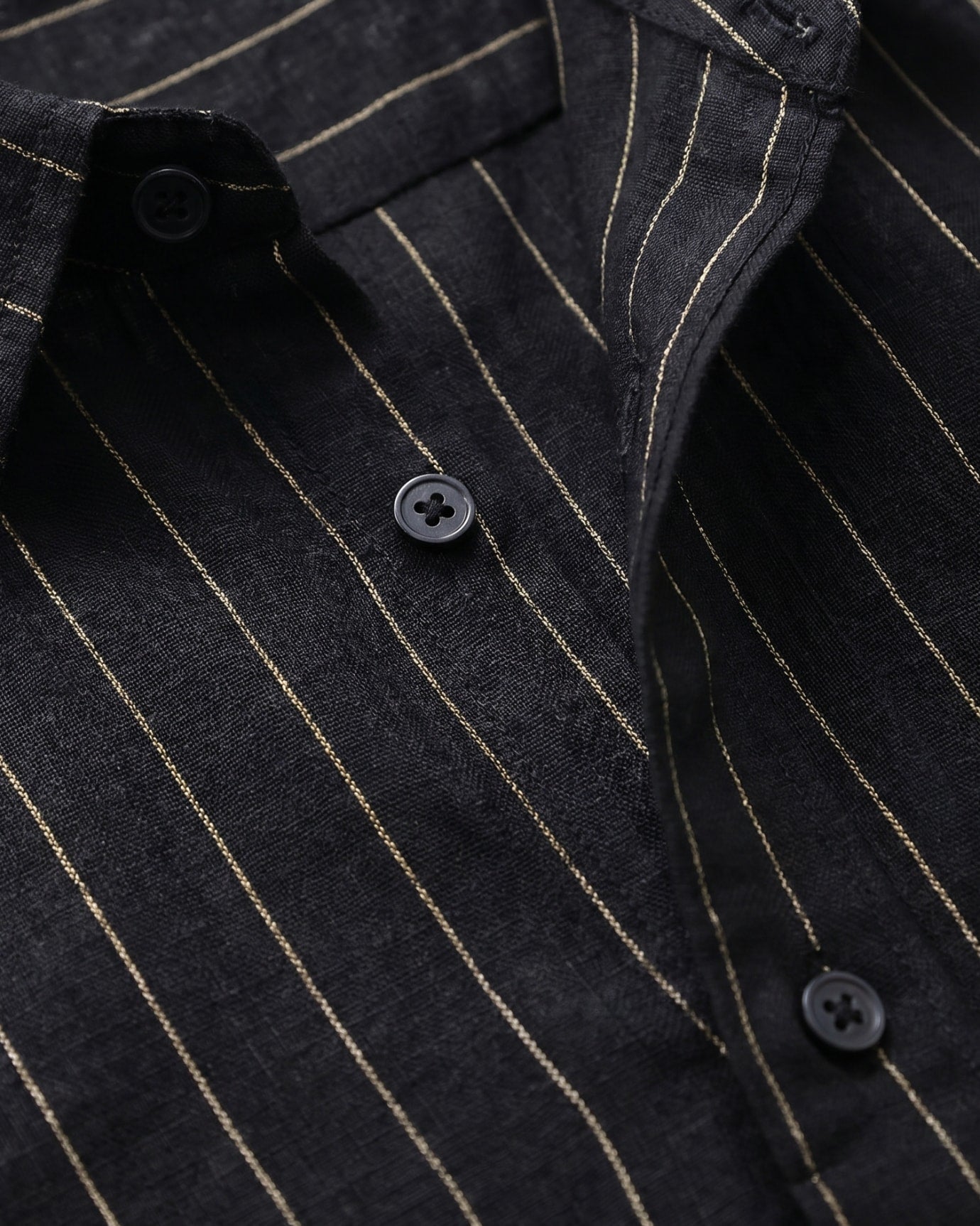 Black Yellow Striped Linen Shirt