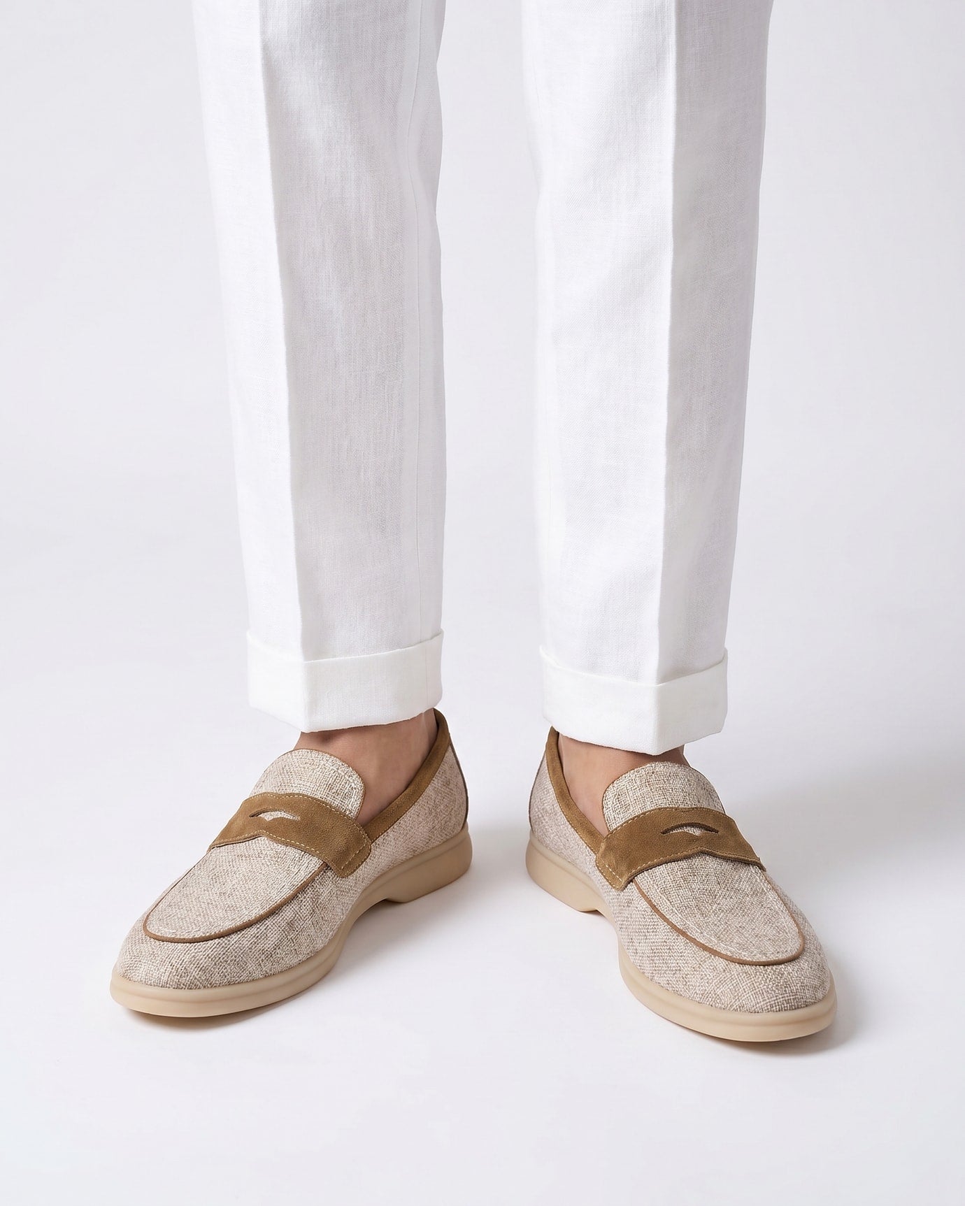 Retro Linen Leather Loafers