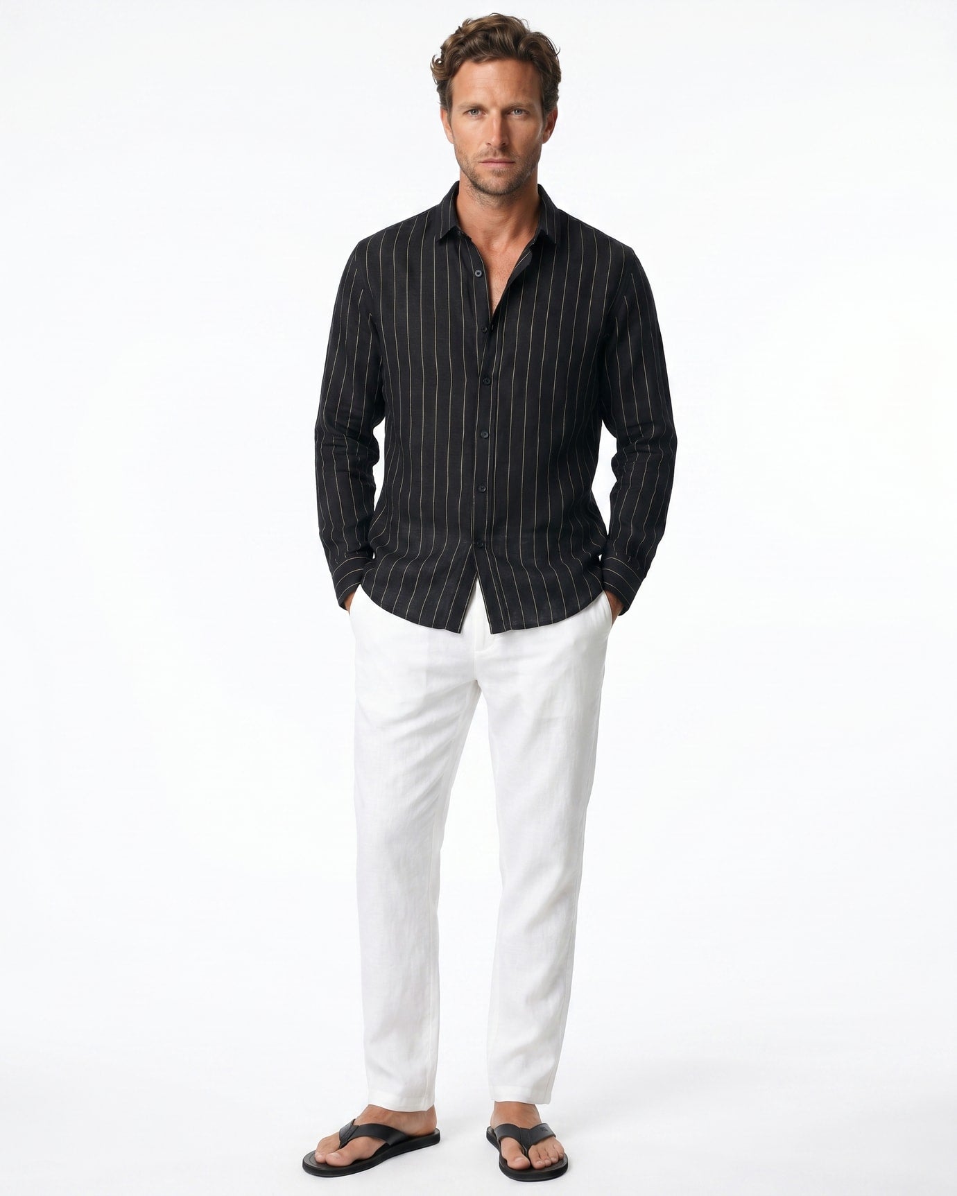 Black Yellow Striped Linen Shirt
