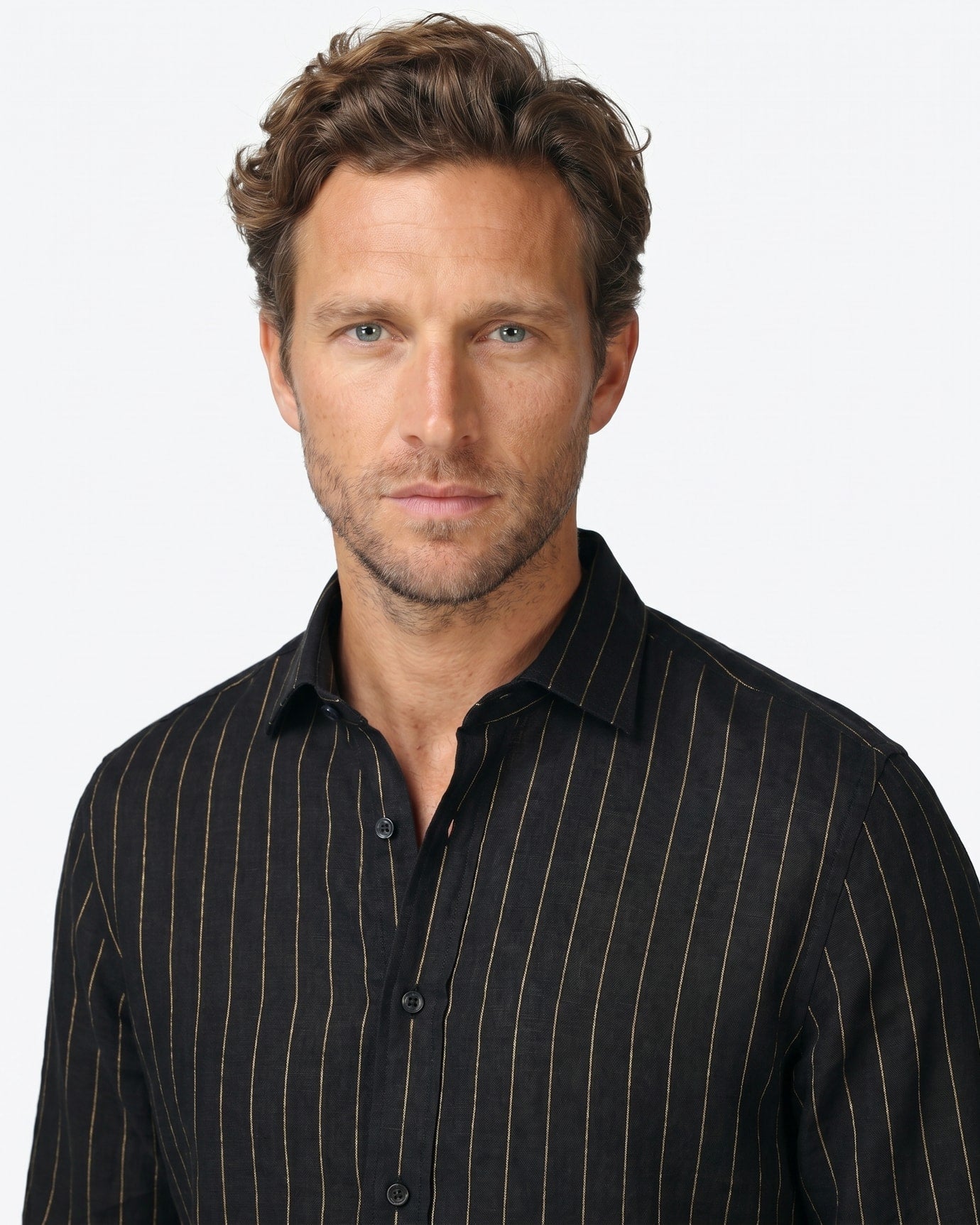 Black Yellow Striped Linen Shirt