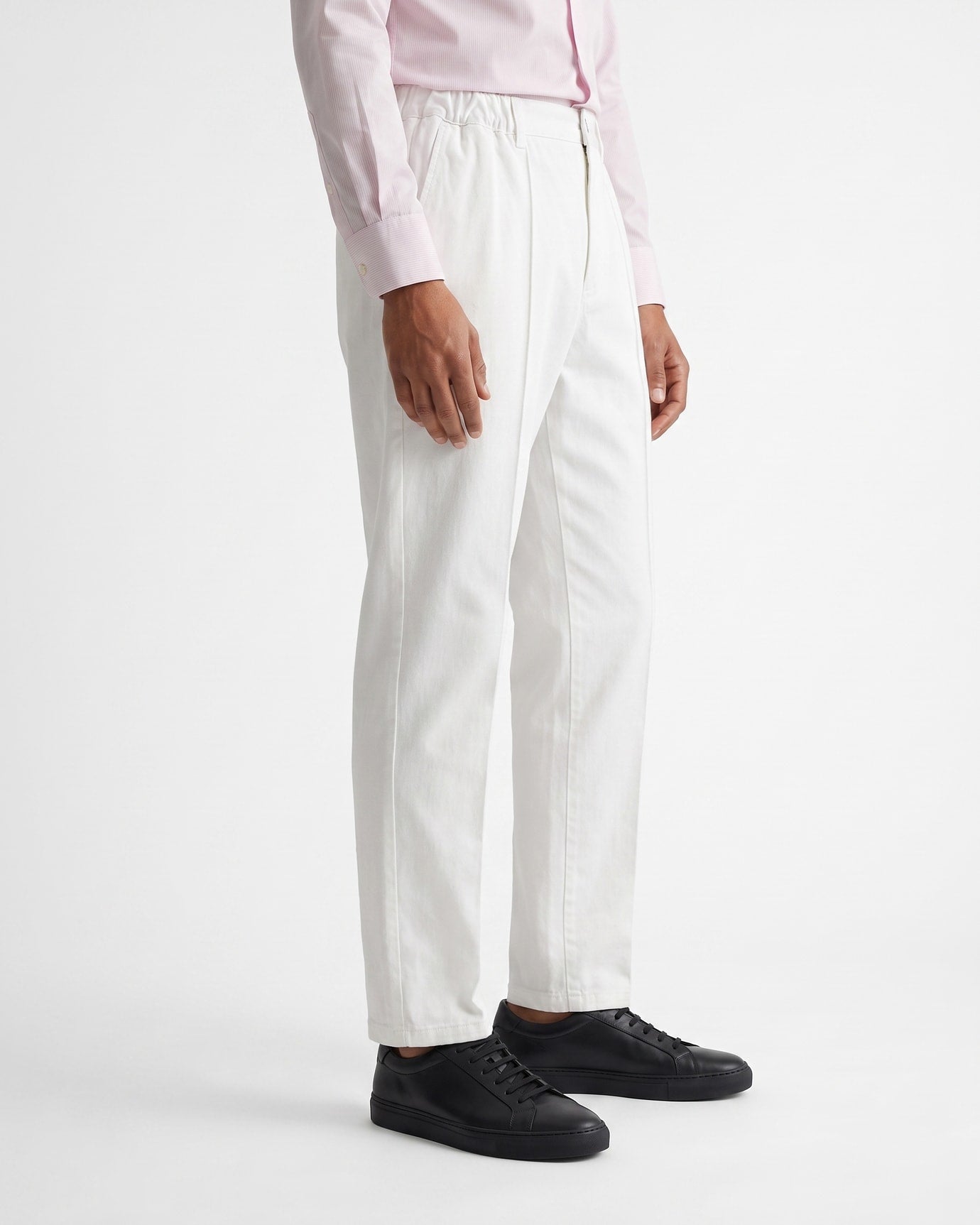 High-Waisted White Straight Leg Cotton Pants