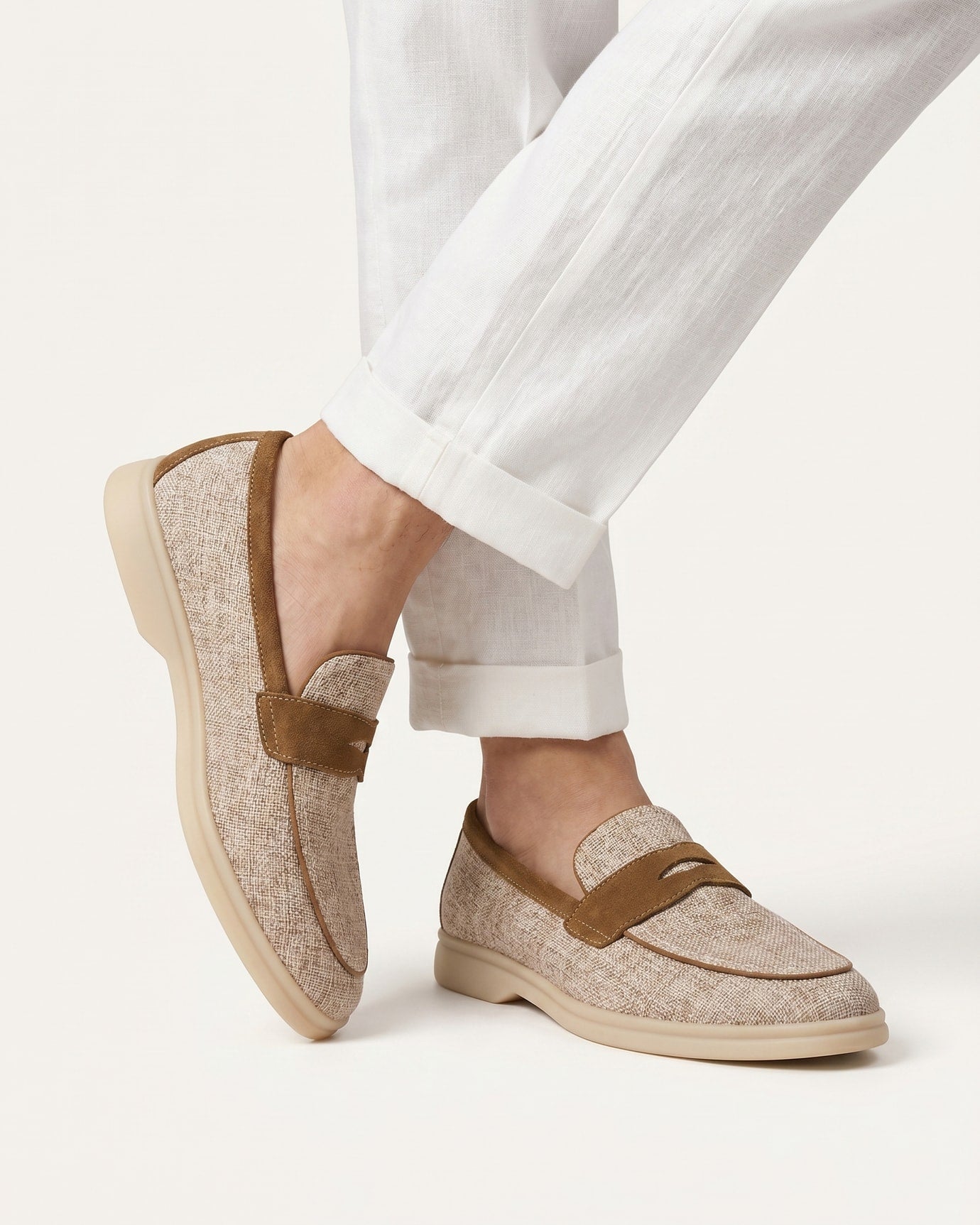 Retro Linen Leather Loafers