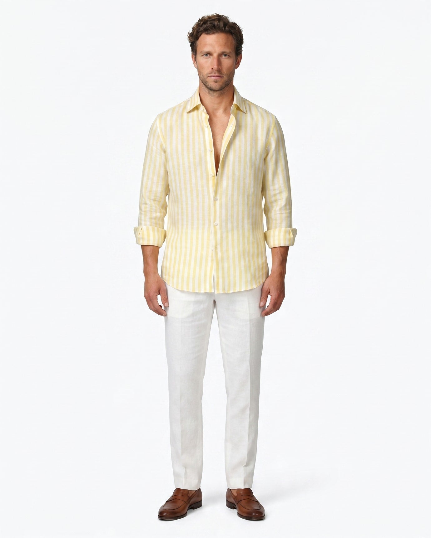 Striped V Neck Linen Shirt