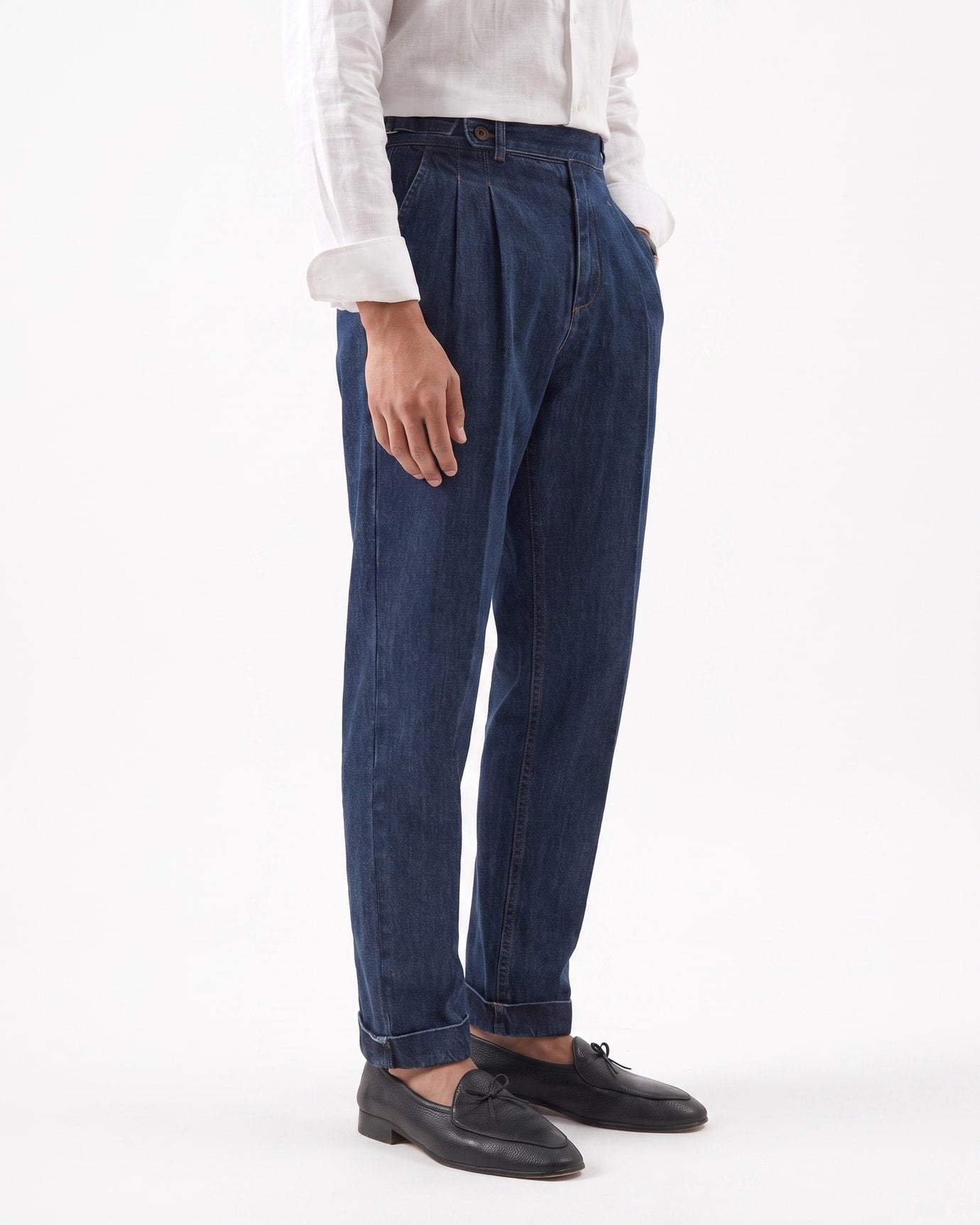 High-Waisted Retro Washed Cotton Straight Leg Jeans