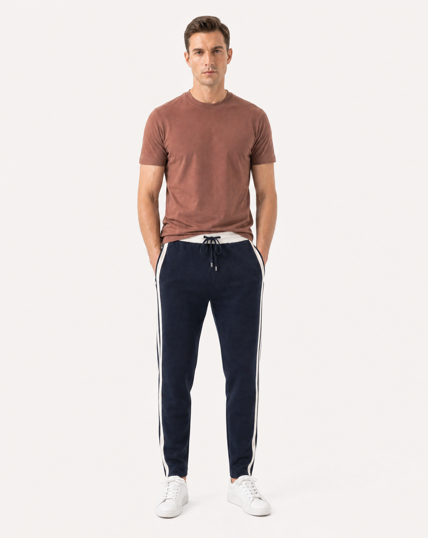 Cashmere Wide-Leg Heavyweight Pants with Stripes